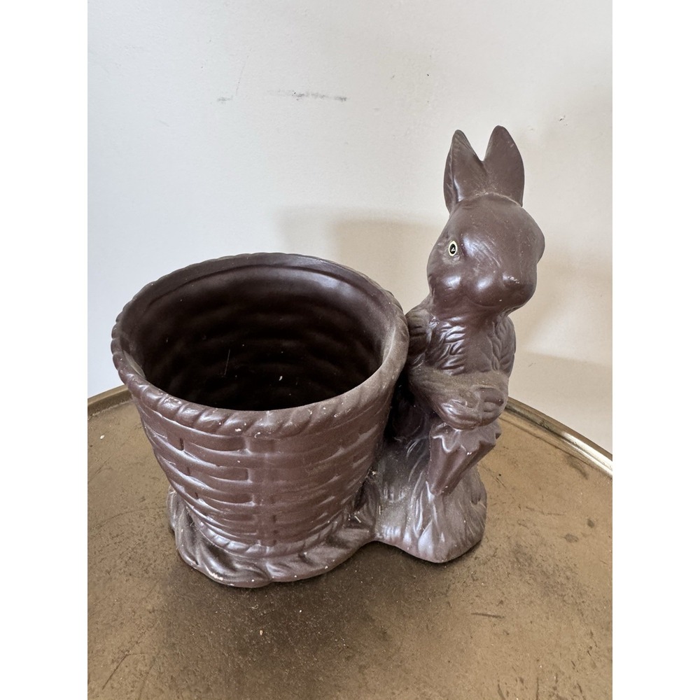 Ceramic Vintage Basket Chocolate Bunny Easter Decor Planter Cute Granny Core